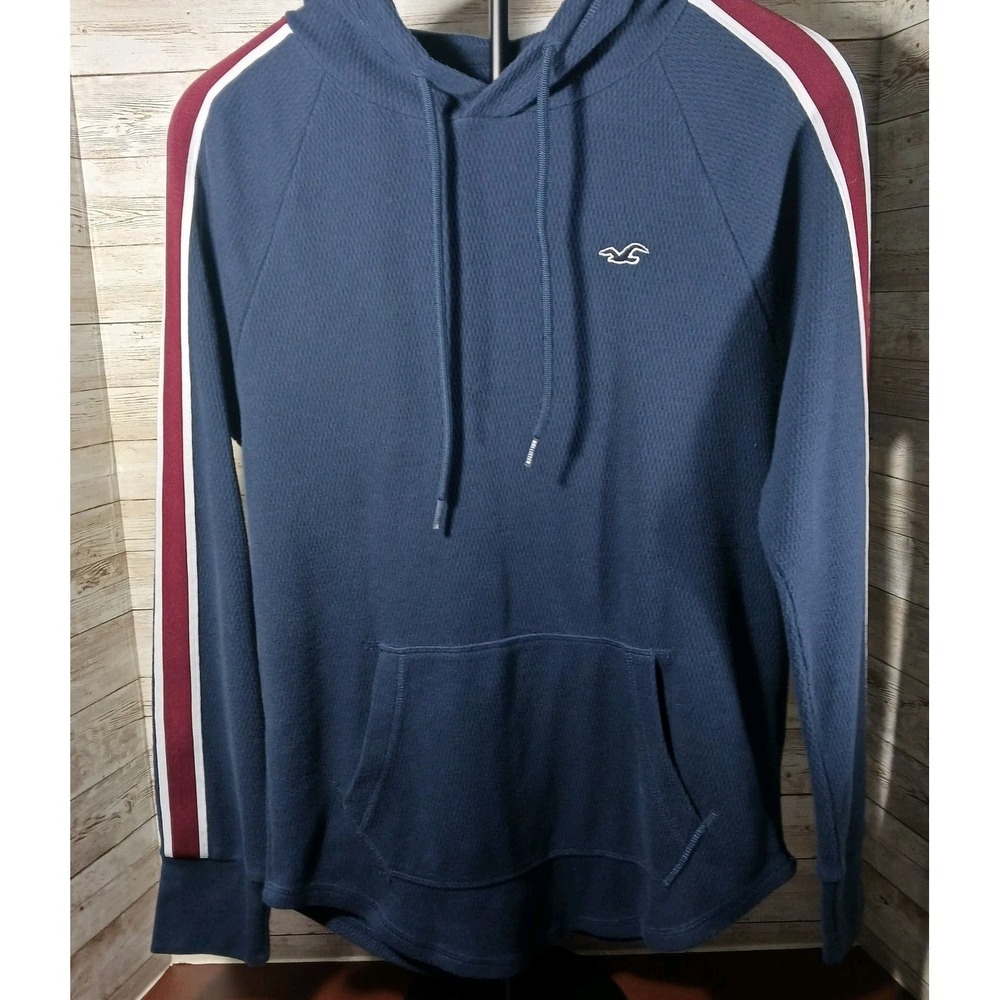 Holister Men's Blue Hooded Thermal Weave Long Sleeve Knit Pullover Sz S